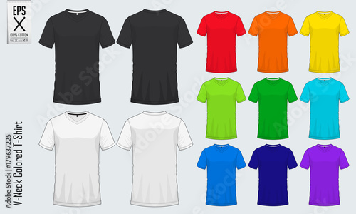 Download "V-neck t-shirts templates. Set of colored shirt mockup in ...