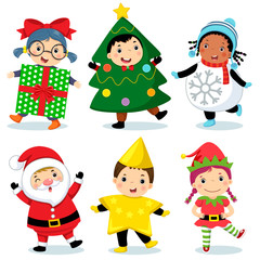 Cute kids wearing Christmas costumes