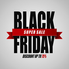 Black Friday super sale. Discount up to 75% on white background