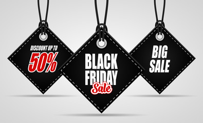 Black Friday sales tag on black background