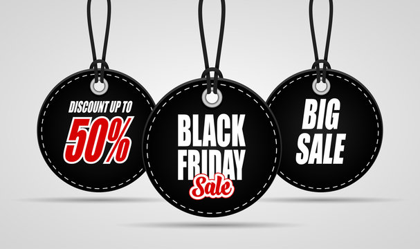 Black Friday sales tag on black background