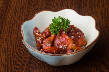 japanese cuisine. sushi octopus on the background