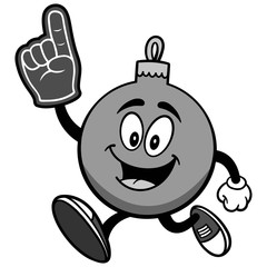 Christmas Ornament Running with Foam Finger Illustration