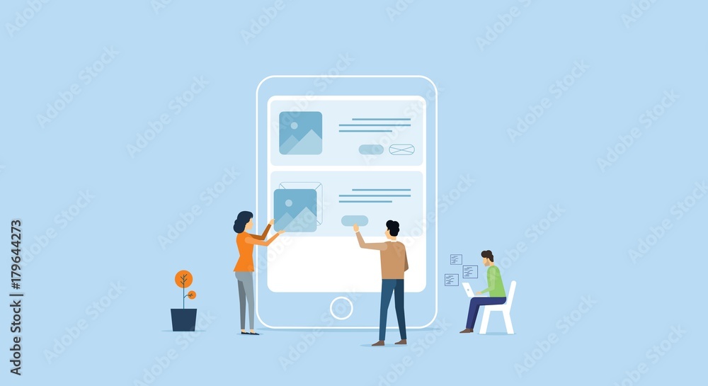 Poster mobile application developer team working concept .group people business concept