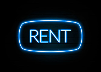 Rent  - colorful Neon Sign on brickwall