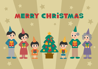 Obraz premium クリスマスのイラスト: プレゼントと家族
