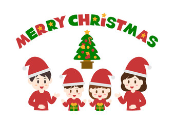 クリスマスのイラスト: プレゼントと家族