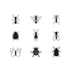 Obraz premium Insects glyph icons set. Spider, mantis, cockroach, woodlice, housefly, ladybug, mite, moth. Silhouette symbols. Vector isolated illustration