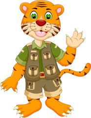 funny tiger cartoon posing smile with waving