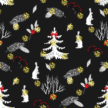  Seamless pattern with Christmas forest