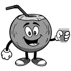 Coconut Water with Cup of Water Illustration