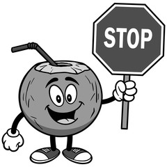 Coconut Water with Stop Sign Illustration