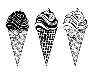 three stylized ice cream