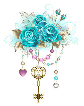 Fototapeta Turquoise roses with keys