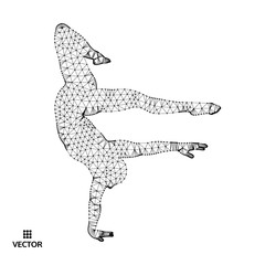 Fototapeta premium Man is posing and dancing. A dancer performs acrobatic elements. 3d model of man. Sport symbol. Design element. Vector illustration.