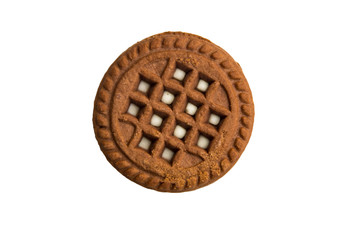 Chocolate cookie with cream filling isolated on white