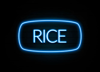 Rice  - colorful Neon Sign on brickwall