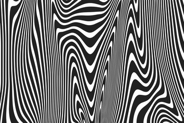 Abstract wavy black and white stripes pattern of twisted curved ripple lines background. Vector modern trendy background curves or geometric zebra backdrop © Ron Dale