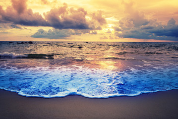 Beach sunset or sunrise with colorful of sky and cloud in twilight