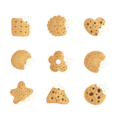  Bitten  chip cookie, cracker, biscuit set . Vector illustration