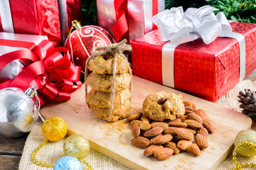 Almond Cookie and Festive Decoration, Christmas and New Year on table