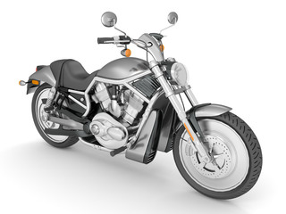 3d render isolated white background chrome-plated motorcycle.