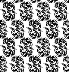 Seamless monochrome pattern with stylized dragons