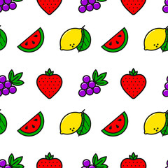 Casino fruits simple line style seamless pattern. Vector tropical background