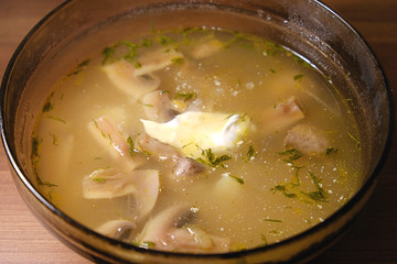 delicious soup with mushrooms and potatoes