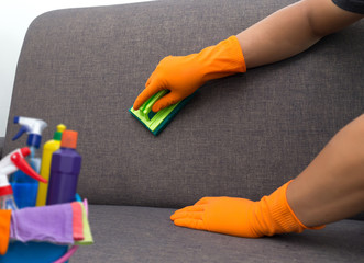 time to Cleaning Service Worker quality professional made Home cleaning concept.