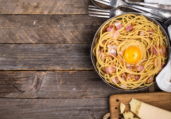 Pasta with bacon, egg and cheese