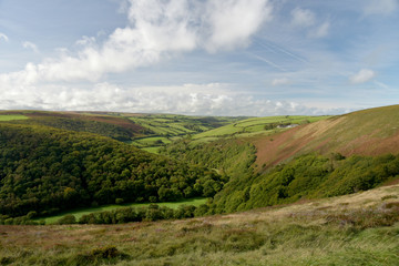 Fototapeta na wymiar View over Exmoor from County Gate, North Devon