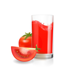 Tomato juice in glass realistic illustration