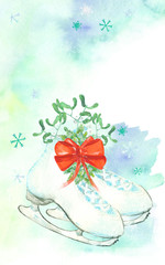 pair of watercolor decorated ice skates