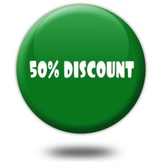 50 PERCENT DISCOUNT on green 3d button.