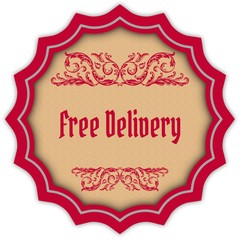 Retro FREE DELIVERY magenta badge.