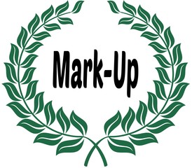 MARK UP on green laurels sticker label.