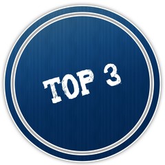 TOP 3 distressed text on blue round badge.