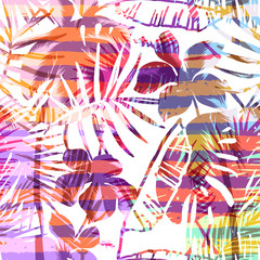 Seamless exotic pattern with tropical palm in bright color.