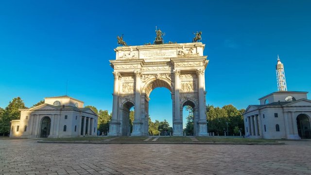 Arch of Peace in Simplon Square timelapse hyperlapse. It is a neoclassical triumph arch