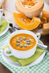 Sopa o crema de calabaza comida saludable para una dieta vegetariana