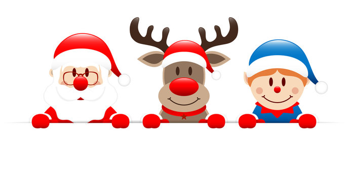 Santa, Rudolph & Elf Blue Banner