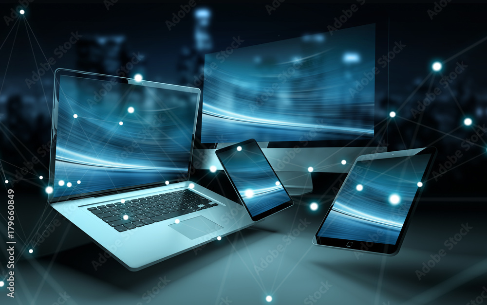 Fototapete modern digital tech device connected to each other 3d rendering