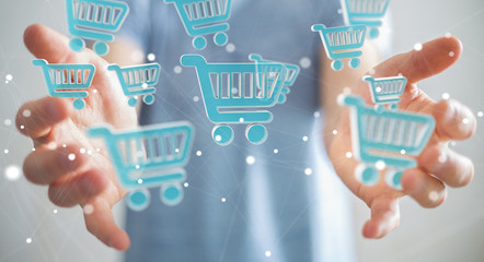 Businessman using digital shopping icons 3D rendering