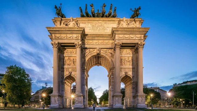 Arch of Peace in Simplon Square day to night timelapse. It is a neoclassical triumph arch
