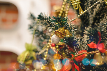 Fototapeta na wymiar Baubles hanging on Christmas tree for decoration