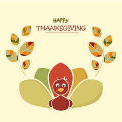 Happy thanksgiving day concept. Funny colorful turkey banner with colorful leaves