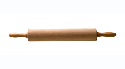 Wooden rolling pin isolated on white background with clipping path.