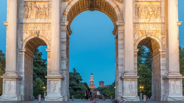 Arch of Peace in Simplon Square day to night timelapse. It is a neoclassical triumph arch