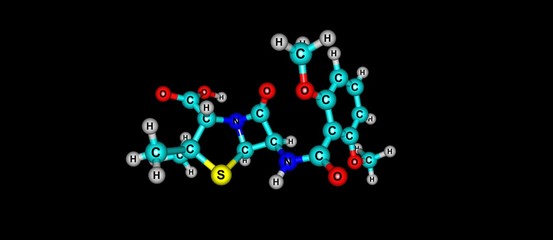 Meticillin molecular structure isolated on black